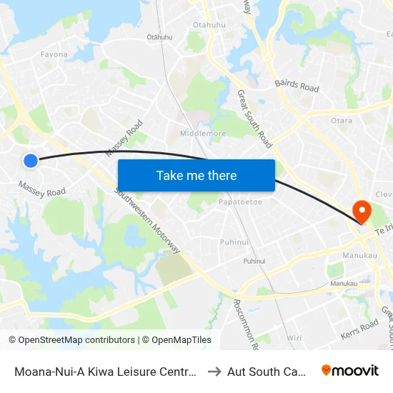 Moana-Nui-A Kiwa Leisure Centre Pools to Aut South Campus map