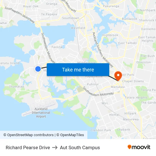 Richard Pearse Drive to Aut South Campus map
