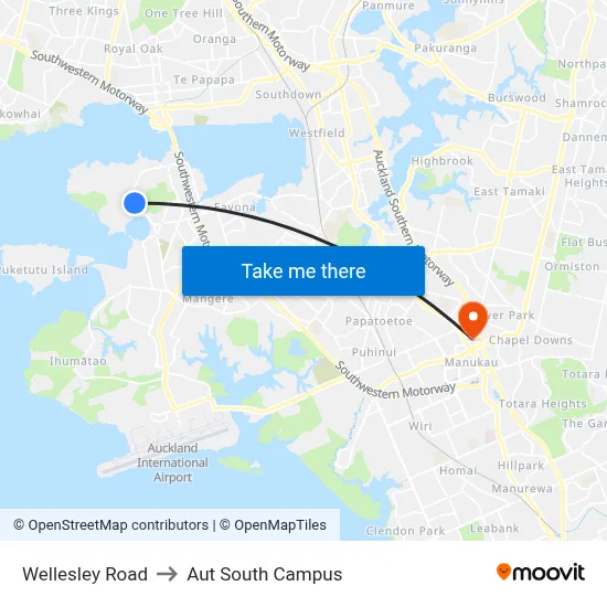 Wellesley Road to Aut South Campus map
