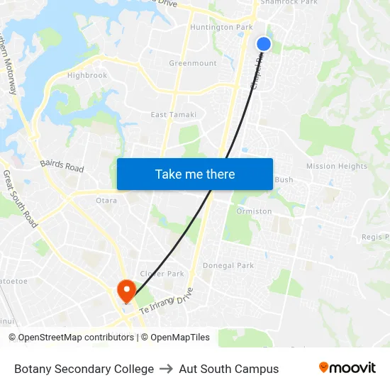 Botany Secondary College to Aut South Campus map