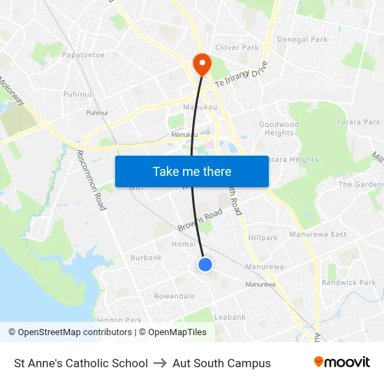 St Anne's Catholic School to Aut South Campus map