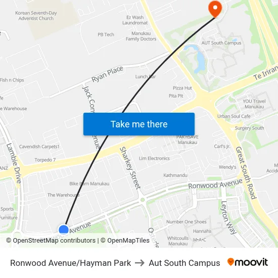 Ronwood Avenue/Hayman Park to Aut South Campus map