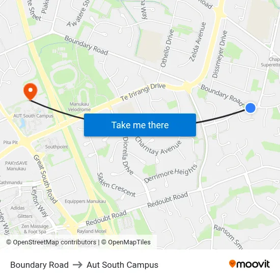 Boundary Road to Aut South Campus map