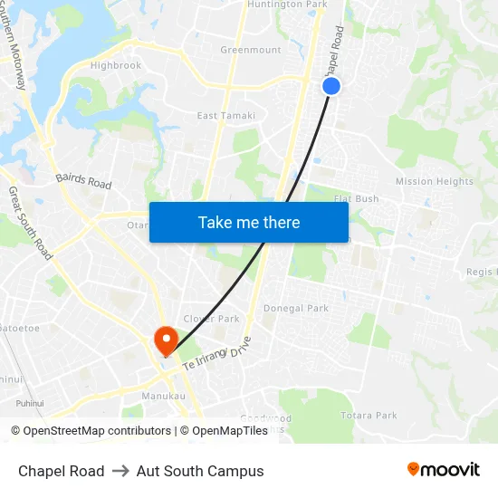 Chapel Road to Aut South Campus map