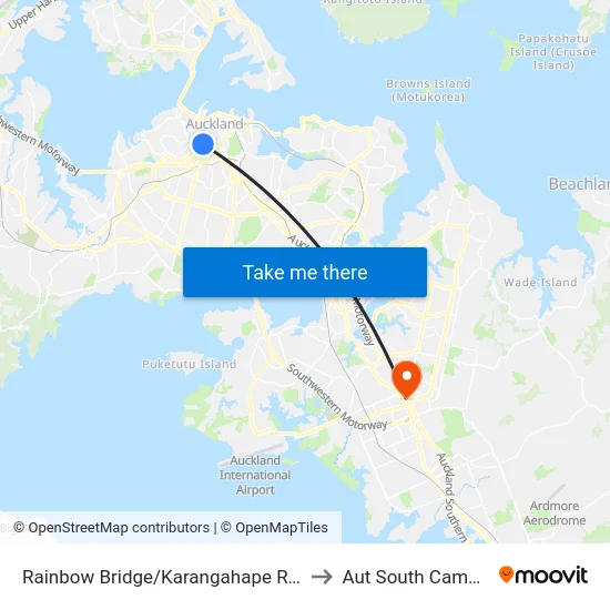Rainbow Bridge/Karangahape Road to Aut South Campus map