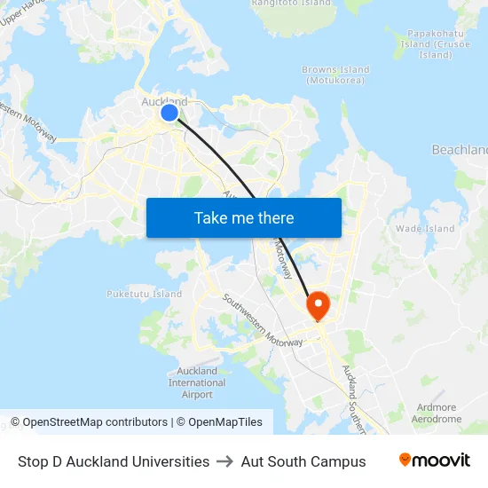 Stop D Auckland Universities to Aut South Campus map