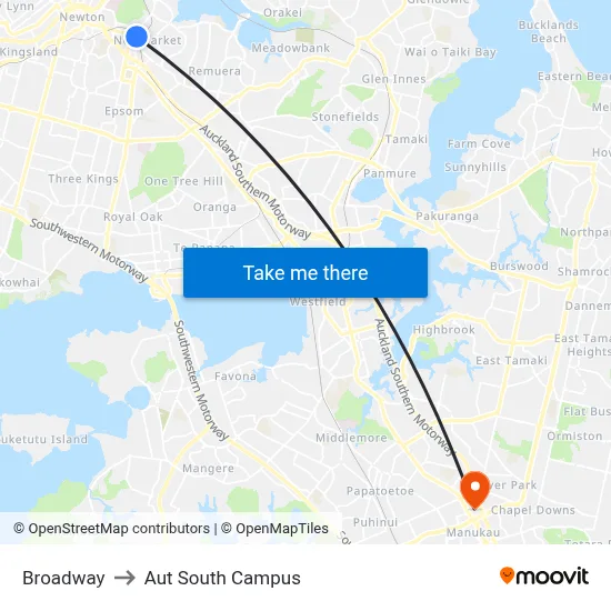 Broadway to Aut South Campus map