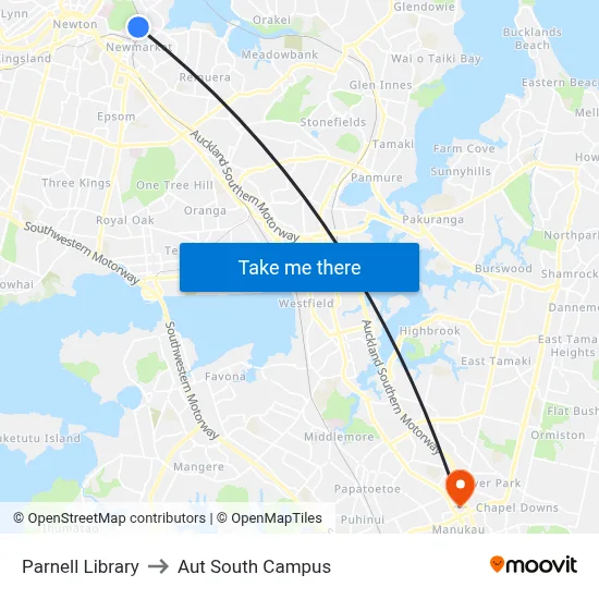 Parnell Library to Aut South Campus map