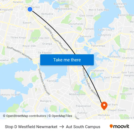 Stop D Westfield Newmarket to Aut South Campus map