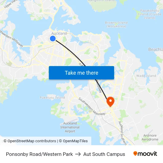 Ponsonby Road/Western Park to Aut South Campus map