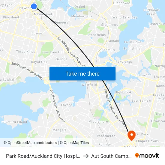 Park Road/Auckland City Hospital to Aut South Campus map