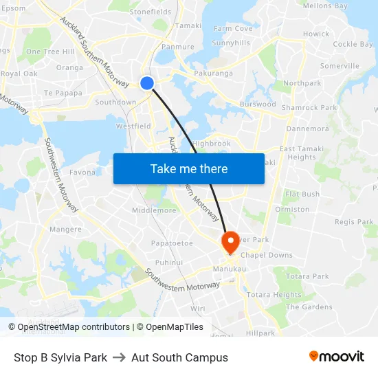 Stop B Sylvia Park to Aut South Campus map