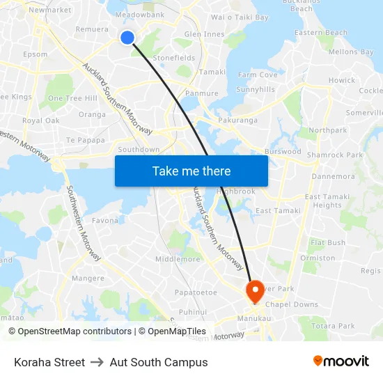 Koraha Street to Aut South Campus map