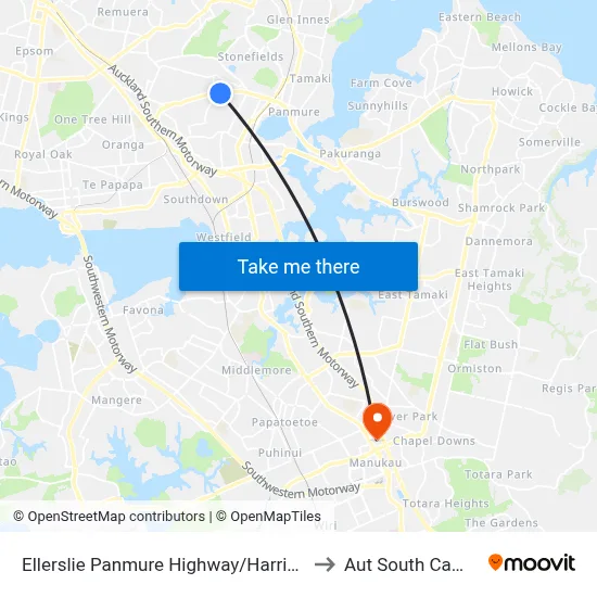 Ellerslie Panmure Highway/Harris Road to Aut South Campus map