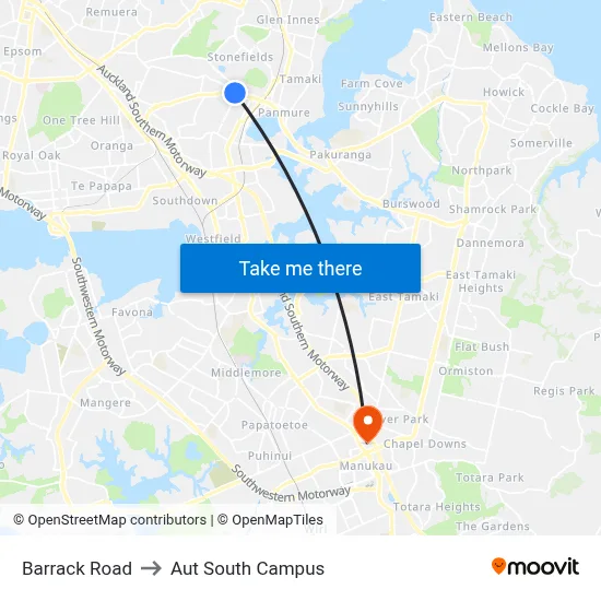 Barrack Road to Aut South Campus map