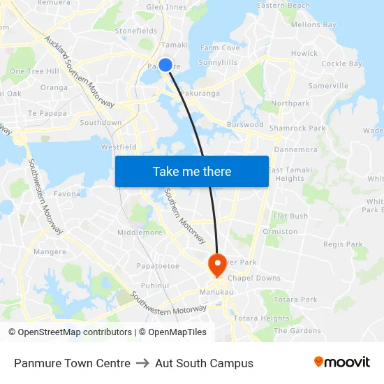Panmure Town Centre to Aut South Campus map