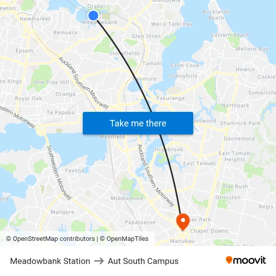 Meadowbank Station to Aut South Campus map
