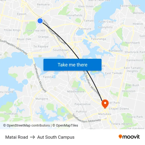Matai Road to Aut South Campus map