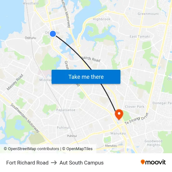 Fort Richard Road to Aut South Campus map