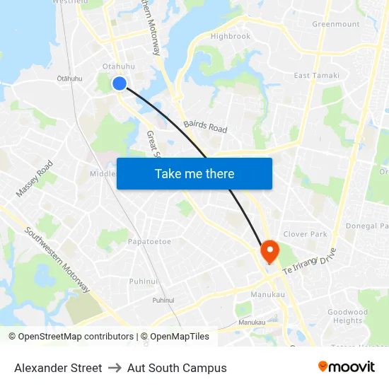 Alexander Street to Aut South Campus map