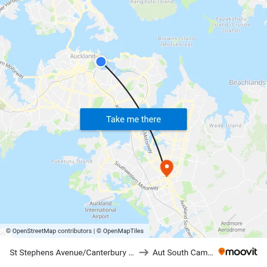 St Stephens Avenue/Canterbury Place to Aut South Campus map