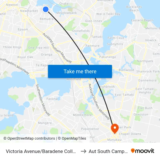 Victoria Avenue/Baradene College to Aut South Campus map
