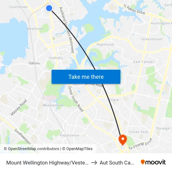 Mount Wellington Highway/Vestey Drive to Aut South Campus map