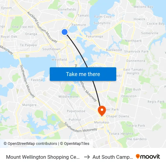 Mount Wellington Shopping Centre to Aut South Campus map