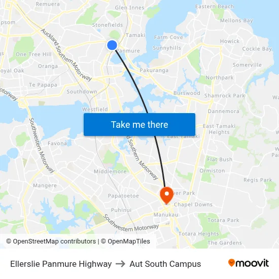 Ellerslie Panmure Highway to Aut South Campus map