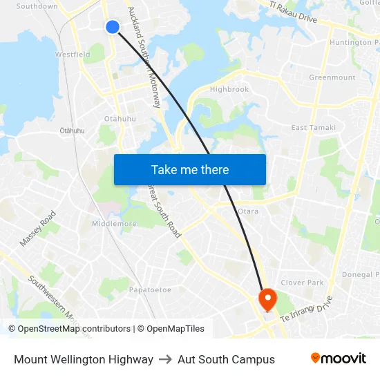Mount Wellington Highway to Aut South Campus map