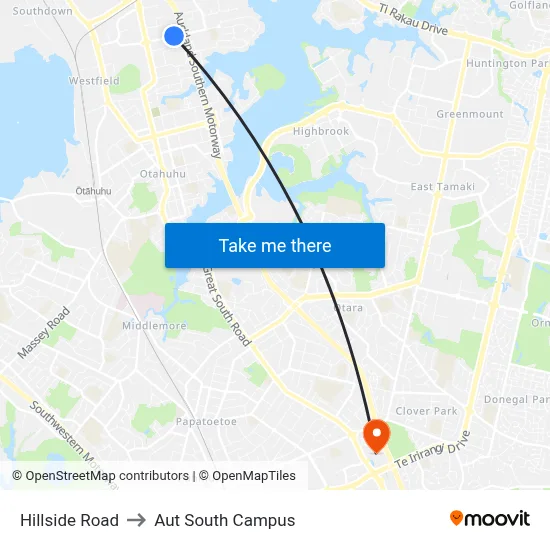 Hillside Road to Aut South Campus map