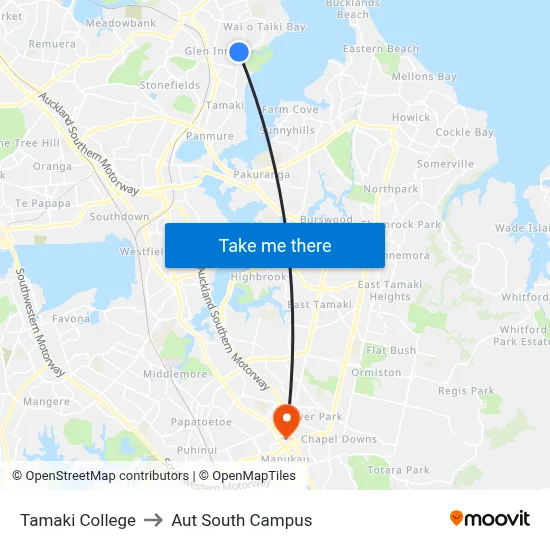 Tamaki College to Aut South Campus map