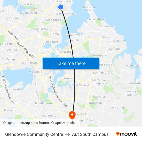 Glendowie Community Centre to Aut South Campus map