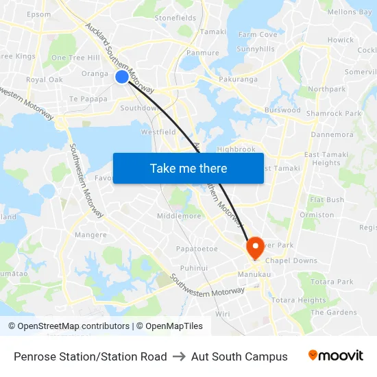 Penrose Station/Station Road to Aut South Campus map