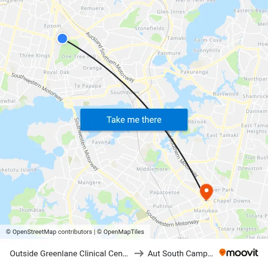 Outside Greenlane Clinical Centre to Aut South Campus map