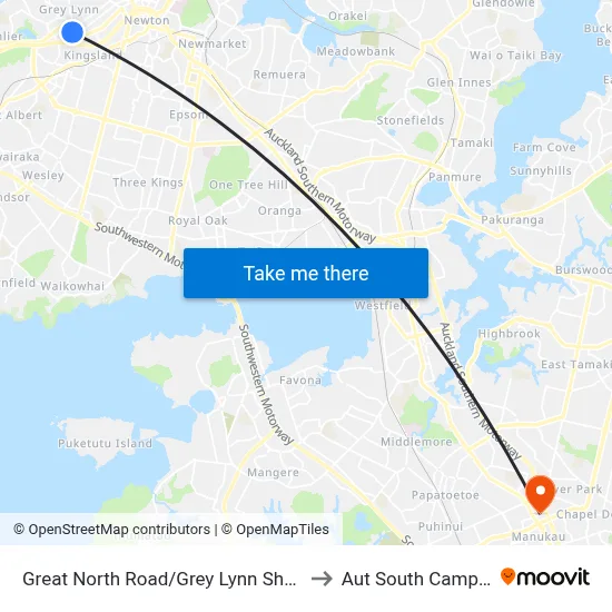 Great North Road/Grey Lynn Shops to Aut South Campus map