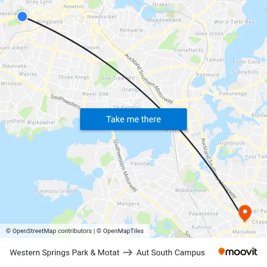 Western Springs Park & Motat to Aut South Campus map