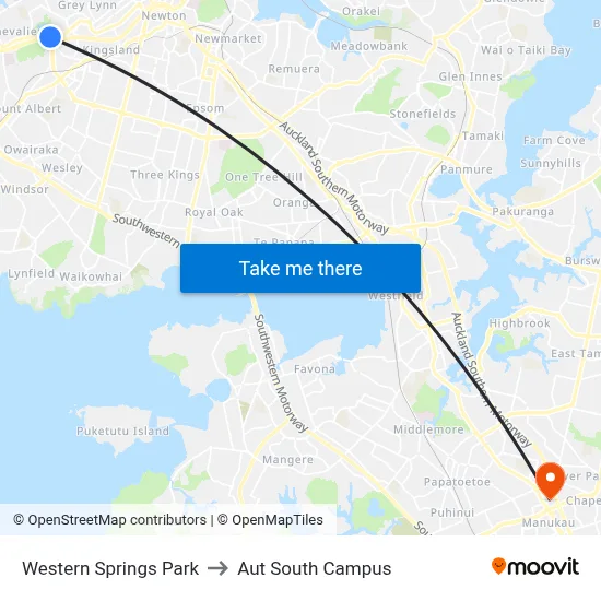 Western Springs Park to Aut South Campus map