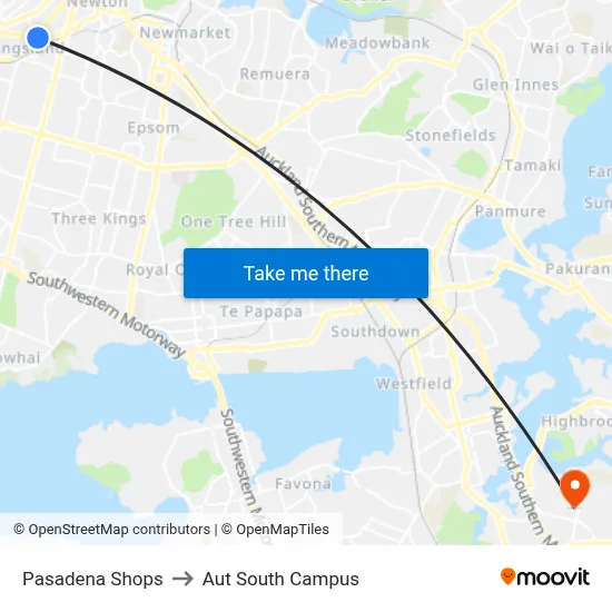 Pasadena Shops to Aut South Campus map