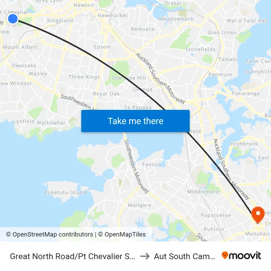 Great North Road/Pt Chevalier Shops to Aut South Campus map