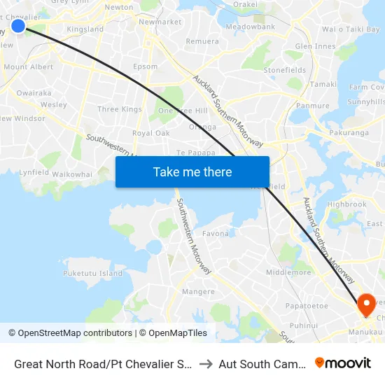 Great North Road/Pt Chevalier Shops to Aut South Campus map