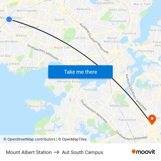 Mount Albert Station to Aut South Campus map