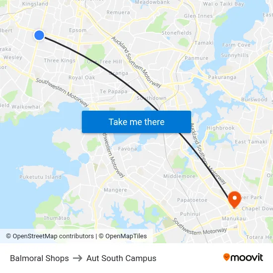 Balmoral Shops to Aut South Campus map