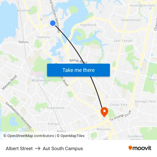 Albert Street to Aut South Campus map