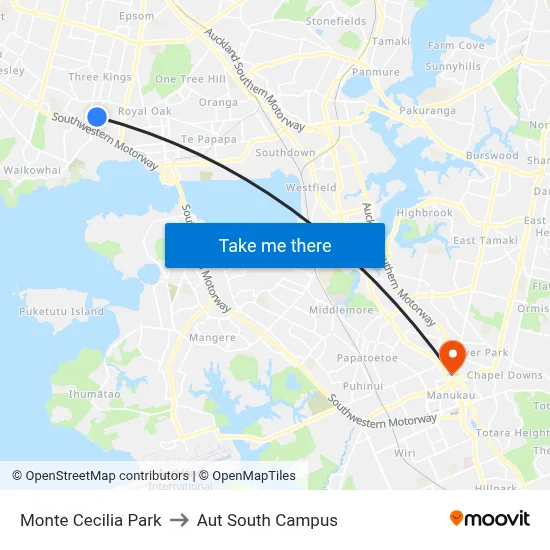 Monte Cecilia Park to Aut South Campus map