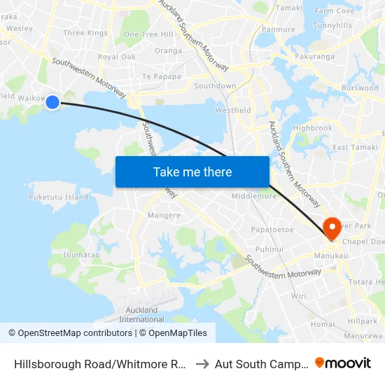 Hillsborough Road/Whitmore Road to Aut South Campus map