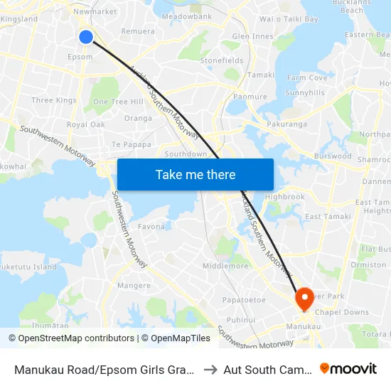 Manukau Road/Epsom Girls Grammar to Aut South Campus map