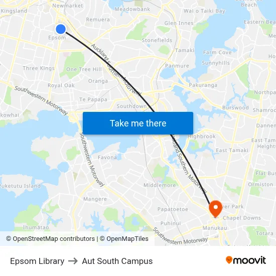 Epsom Library to Aut South Campus map