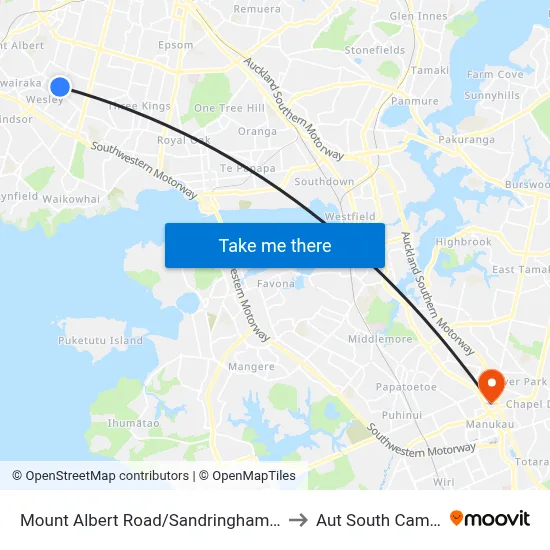 Mount Albert Road/Sandringham Road to Aut South Campus map