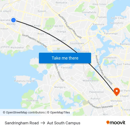 Sandringham Road to Aut South Campus map